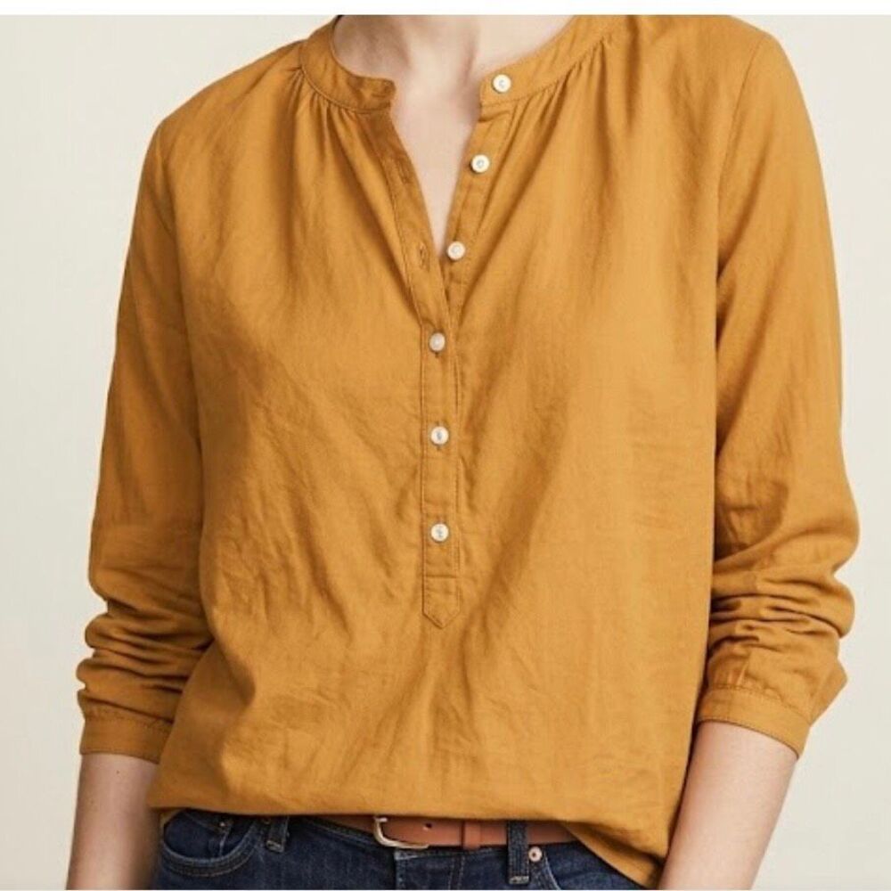 J crew Henley mustard yellow long sleeve blouse xs button details